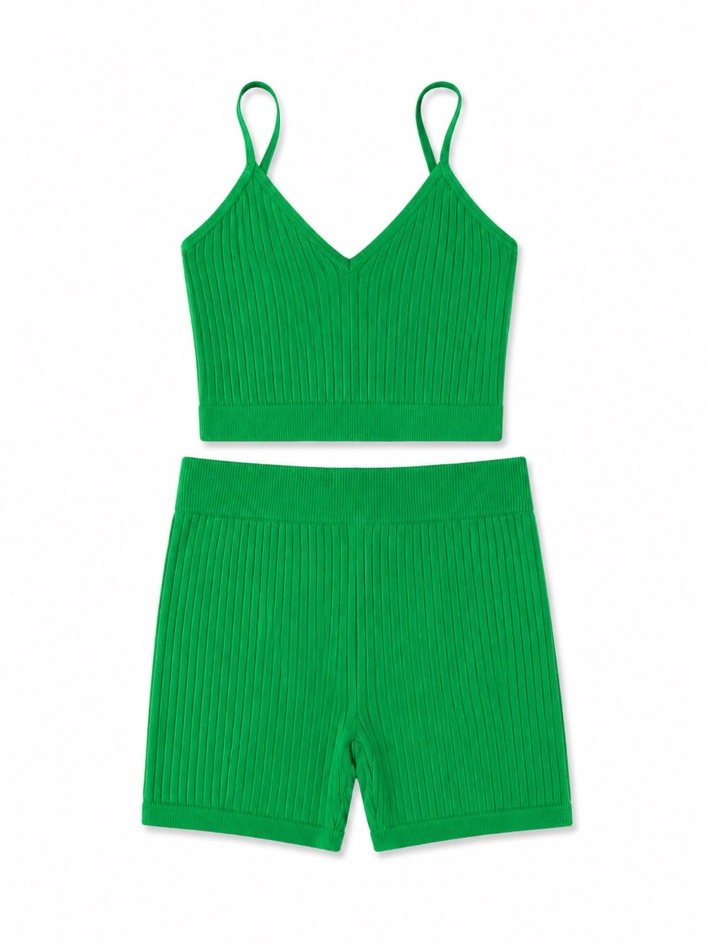 ANWND Green Ribbed Seamless 2 Piece Lounge Set Crop Top Shorts M/L
